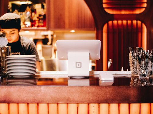 Restaurant counter with a card reader